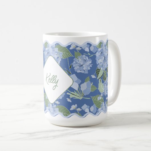 Hydrangeas Girly Delicate Personalisiert Coastal Kaffeetasse (VorderseiteRechts)