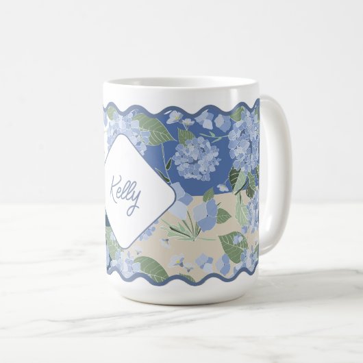 Hydrangeas Girly Patchwork Personalisiert Coastal Kaffeetasse (VorderseiteRechts)