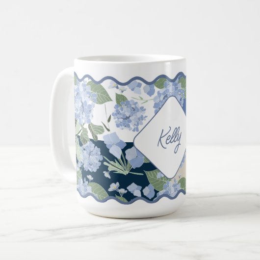 Hydrangeas Girly Patchwork Personalisiert Coastal Kaffeetasse (Vorderseite Links)