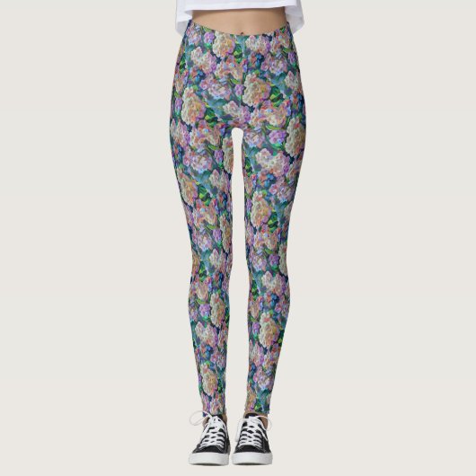 Hydrangeas Hortensia Abstrakte Kunst Leggings (Vorderseite)
