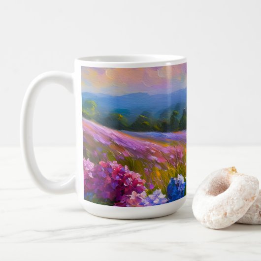 Hydrangeas in einer Blume Feldmalerei Kaffeetasse (Mit Donut)