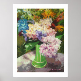 Hydrangeas in einer grünen Vase Poster