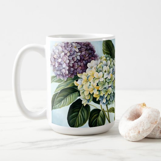 Hydrangeas - klassische PastelBlume Kaffeetasse (Mit Donut)
