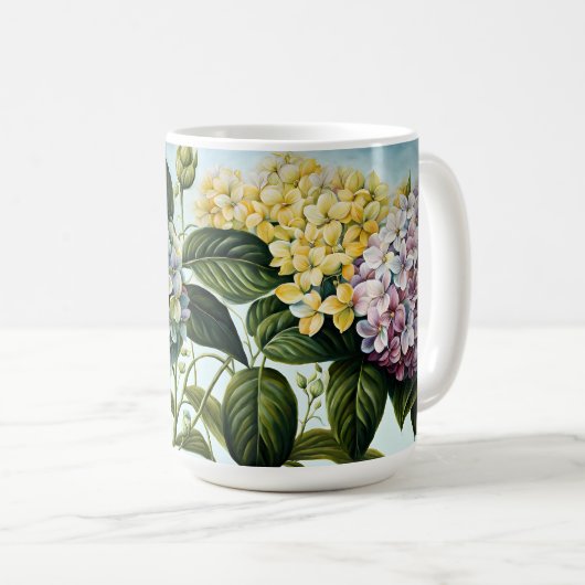 Hydrangeas - klassische PastelBlume Kaffeetasse (VorderseiteRechts)