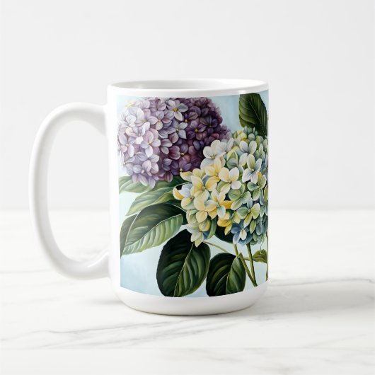 Hydrangeas - klassische PastelBlume Kaffeetasse (Links)