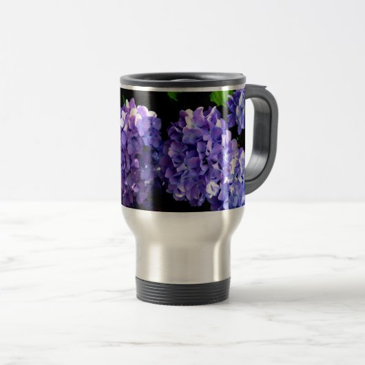 Hydrangeas, lila blauer Blume Reisebecher (VorderseiteRechts)