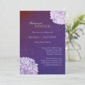 Hydrangeas Lila Hochzeitsessen Probe Einladung (Stehend Vorderseite)