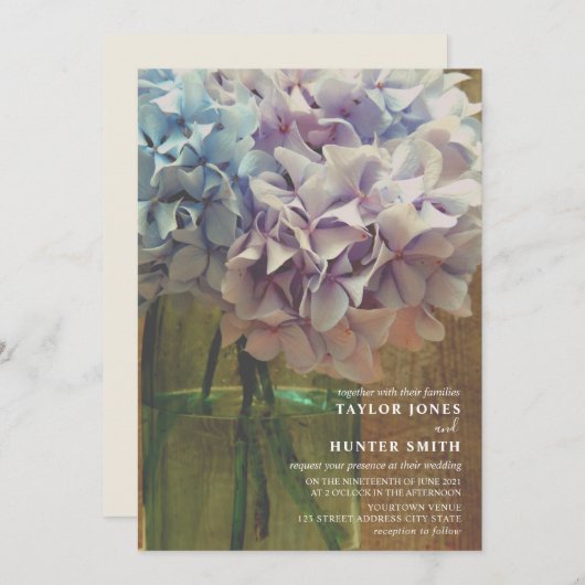 Hydrangeas Mason Jar Wedding Einladung (Vorne/Hinten)