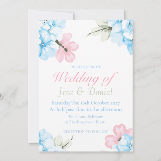 Hydrangeas Pastel Bloom Einladung (Rückseite)