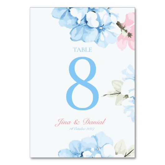 Hydrangeas Pastel Bloom Tischnummer (Rückseite)