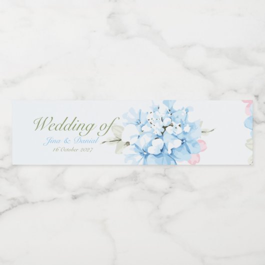 Hydrangeas Pastel Bloom Wasserflaschenetikett (Einzelnes Label)