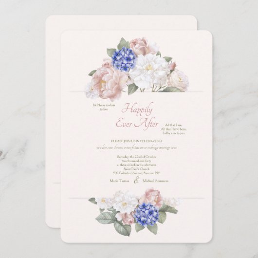 Hydrangeas, Peonies und Rose Zweite Hochzeit Einladung (Vorne/Hinten)