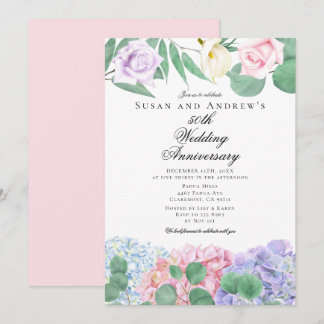 Hydrangeas Roses Wedding Anniversary Invitations Einladung