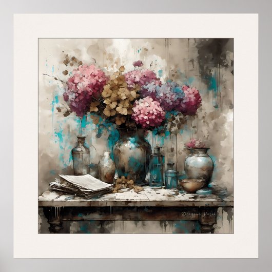 Hydrangeas Still Life - Print Poster (Vorne)