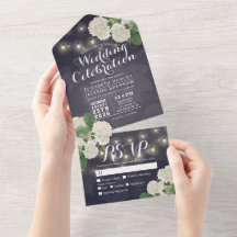 Hydrangeas String Lights Blue Flowers Wedding RSVP