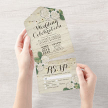 Hydrangeas String Lights Rustic Wood Wedding RSVP