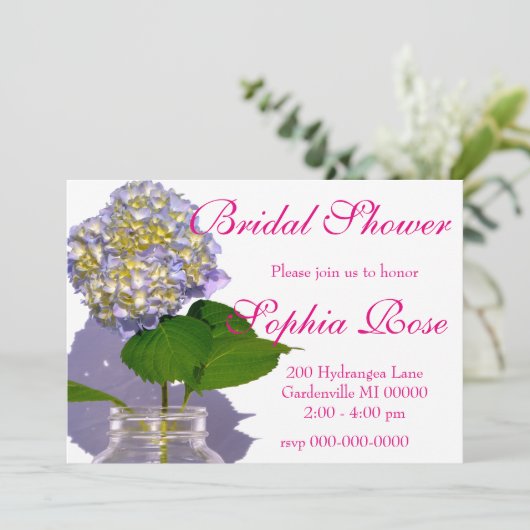 Hydrangeas und Mason-Glas Einladung (Stehend Vorderseite)