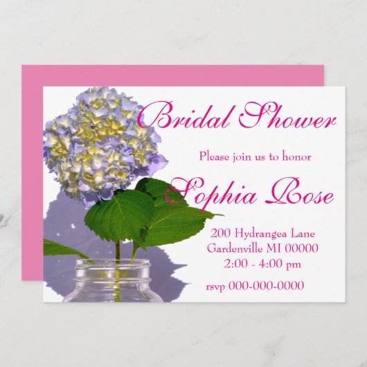 Hydrangeas und Mason-Glas Einladung (Vorne/Hinten)