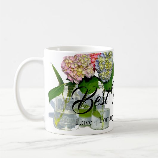 Hydrangeas und Mason jar beste Mutter je Kaffeetasse (Links)