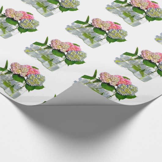 Hydrangeas und Mason jar Geschenkpapier (Ecke)
