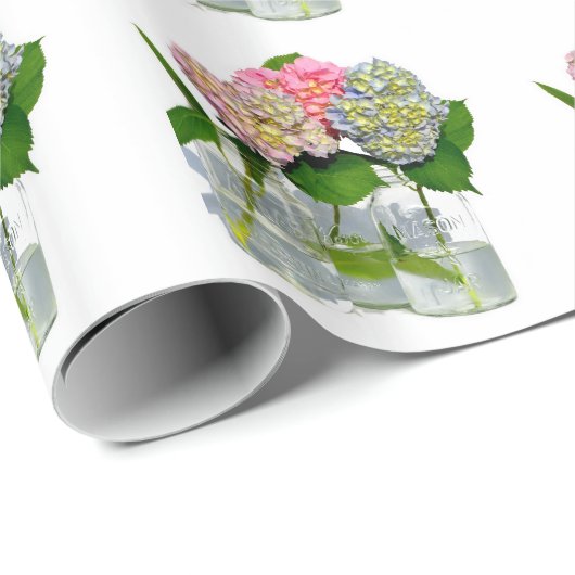 Hydrangeas und Mason jar Geschenkpapier (Rolleneckpunkt)
