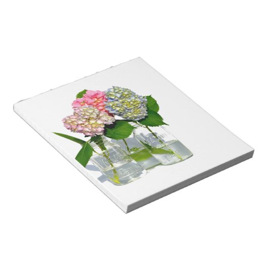 Hydrangeas und Mason jar Notizblock (angewinkelt)