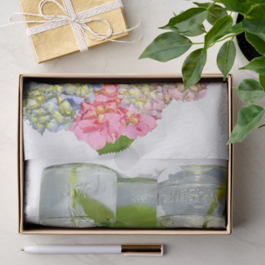 Hydrangeas und Mason jar Seidenpapier (Geschenk)