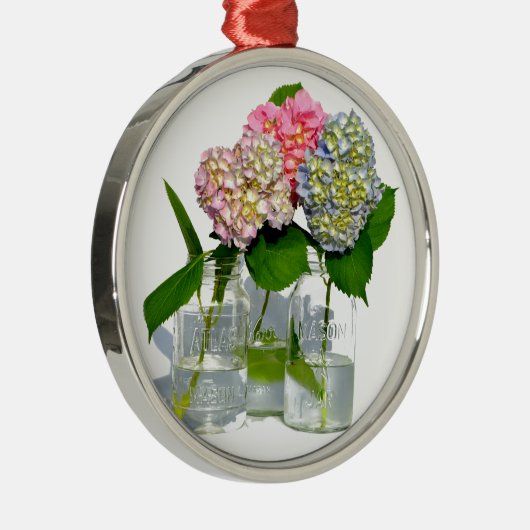 Hydrangeas und Mason jar Silbernes Ornament (Rechts)