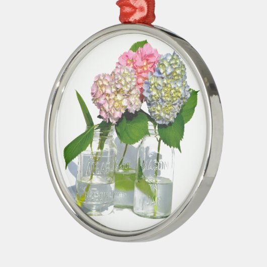 Hydrangeas und Mason jar Silbernes Ornament (Links)