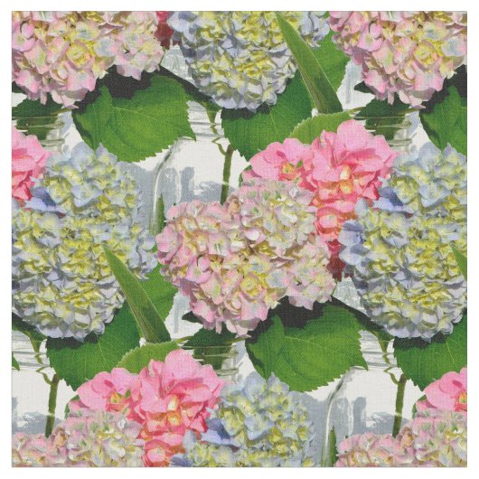 Hydrangeas und Mason jar Stoff (Nahaufnahme)