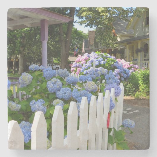 Hydrangeas und Picket Fence - Martha's Vineyard Steinuntersetzer (Vorderseite)