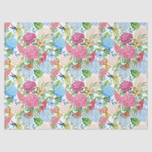 Hydrangeas und Schmetterlinge, Kachelkacheln Seidenpapier (Vorderseite)