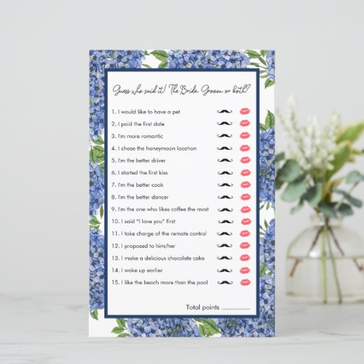 Hydrangeas Wasserfarbe Ratet Wer Brautparty Spiel (Stehend Vorderseite)
