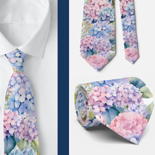 Hydrangeas Watercolor Floral Formal Neck Tie Krawatte