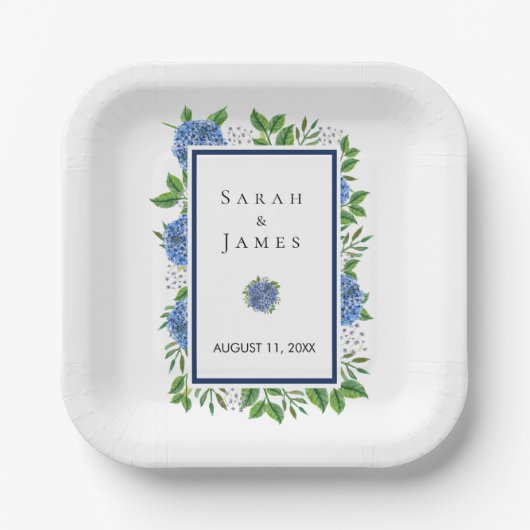 Hydrangeas Watercolor Hochzeitsstipps für Empfang Pappteller (Vorderseite)