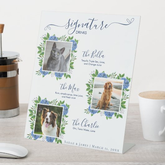 Hydrangeas Wedding 3 Foto Pet Signature Drink Sockelschild (In Situ)