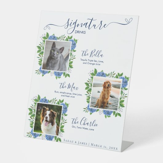 Hydrangeas Wedding 3 Foto Pet Signature Drink Sockelschild (Vorderseite)