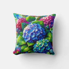 "Hydrangeas with Raindrops - Vibrant floral art" Kissen