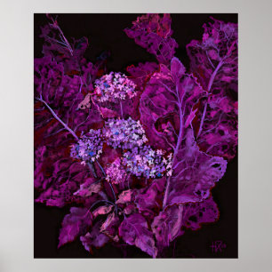Hydrangee und Horseradish Floral Art Black Lila Poster