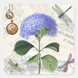 Hydrangeen-Collage Quadratischer Aufkleber