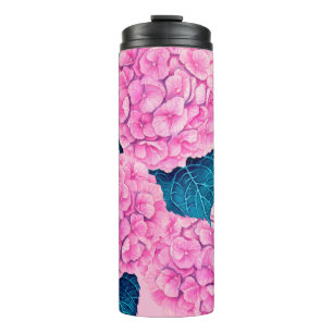 Hydrangeen-Wasserfarbenmuster, rosa und blau Thermosbecher