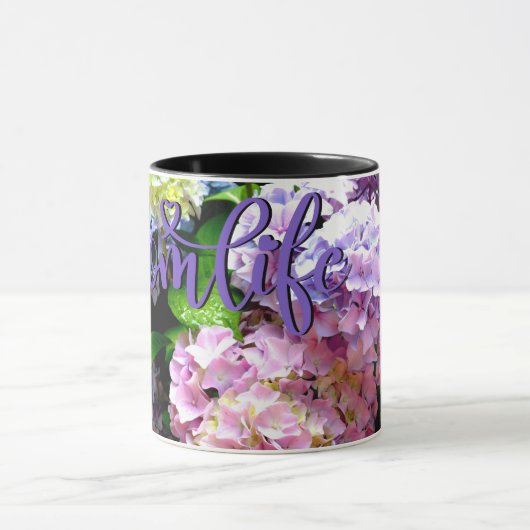 Hydrangegarten, rosa, blau, lila Blumenmutter Tasse (Zentrum)