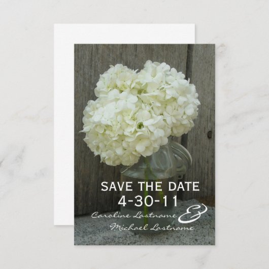 Hydrangen und Barnwood-Hochzeit retten das Datum Save The Date (Vorne/Hinten)