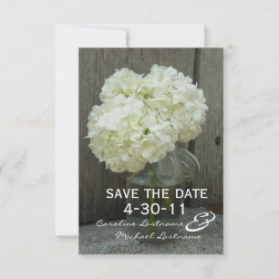 Hydrangen und Barnwood-Hochzeit retten das Datum Save The Date