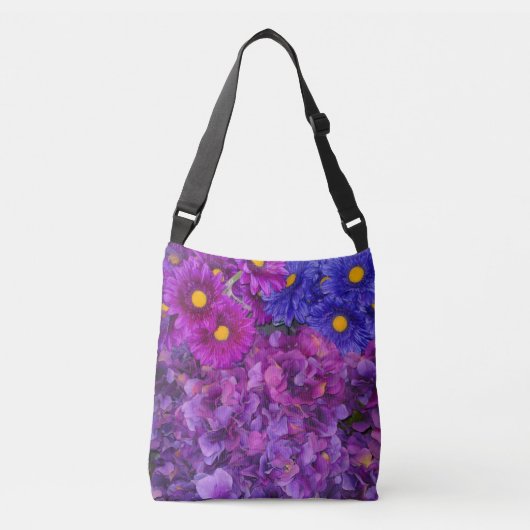 Hydrangey Daisy Blue Lila Cross Body Bag Tragetaschen Mit Langen Trägern (Vorderseite)
