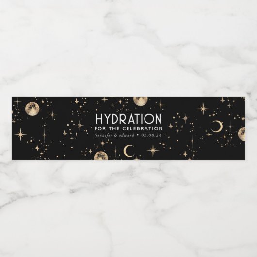 Hydration für die Feier - Himmelsschwarz Wasserflaschenetikett (Einzelnes Label)
