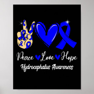Hydrocephalus Awareness Peace Liebe Hope Blue Ribb Poster