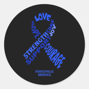 Hydrocephalus Awareness Ribbon mit Worten Runder Aufkleber