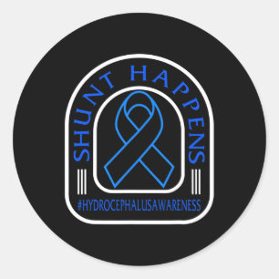Hydrocephalus Awareness Shunt Happens Blue Ribbon Runder Aufkleber