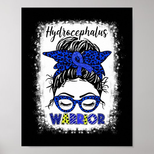 Hydrocephalus Warrior Messy Bun Blue Ribbon Leopar Poster (Vorne)